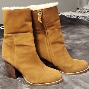 EUC Saks Fifth Avenue Cognac Suede Booties Size 8 Women's *Worn Once*